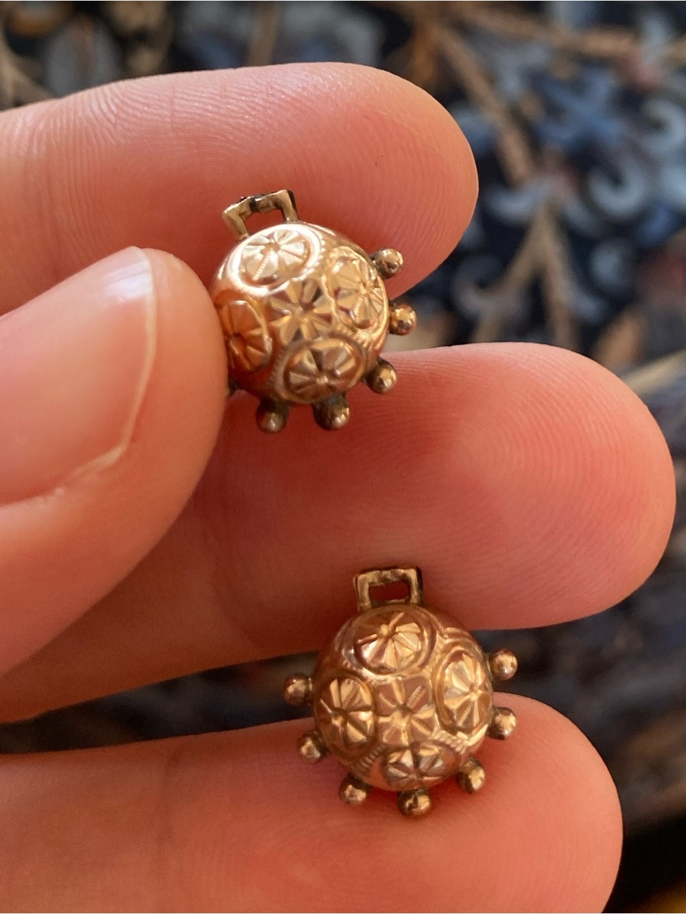 Antique Victorian Etruscan Style Puffy Engraved Gold-Filled Ball Charms